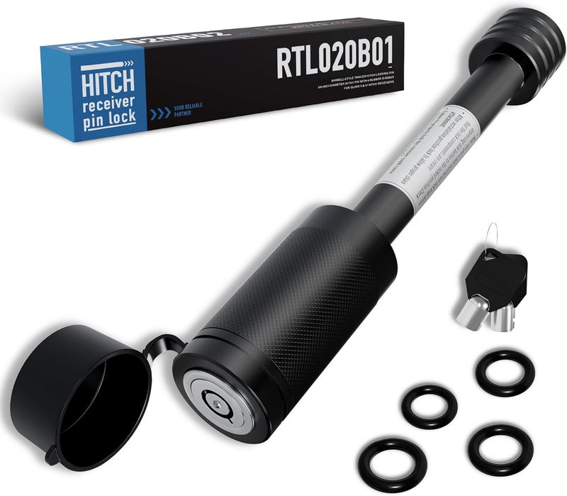 RETRUE Trailer Hitch Locks, 5/8" Locking Hitch Pin for 2" and 2 1/2" Receiver Class III IV Hitch, Tow Hitch Pin Lock Dia 3-1/2” Long Pin with O-Rings Weatherproof Caps for Trailer Truck Car Boat - Image 1